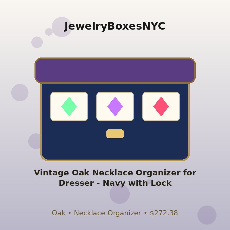 Vintage Oak Necklace Organizer for Dresser - Navy with Lock