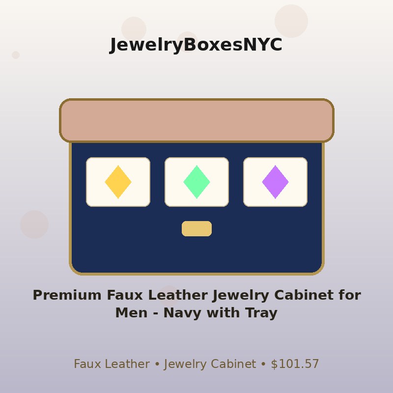 Premium Faux Leather Jewelry Cabinet for Men - Navy with Tray