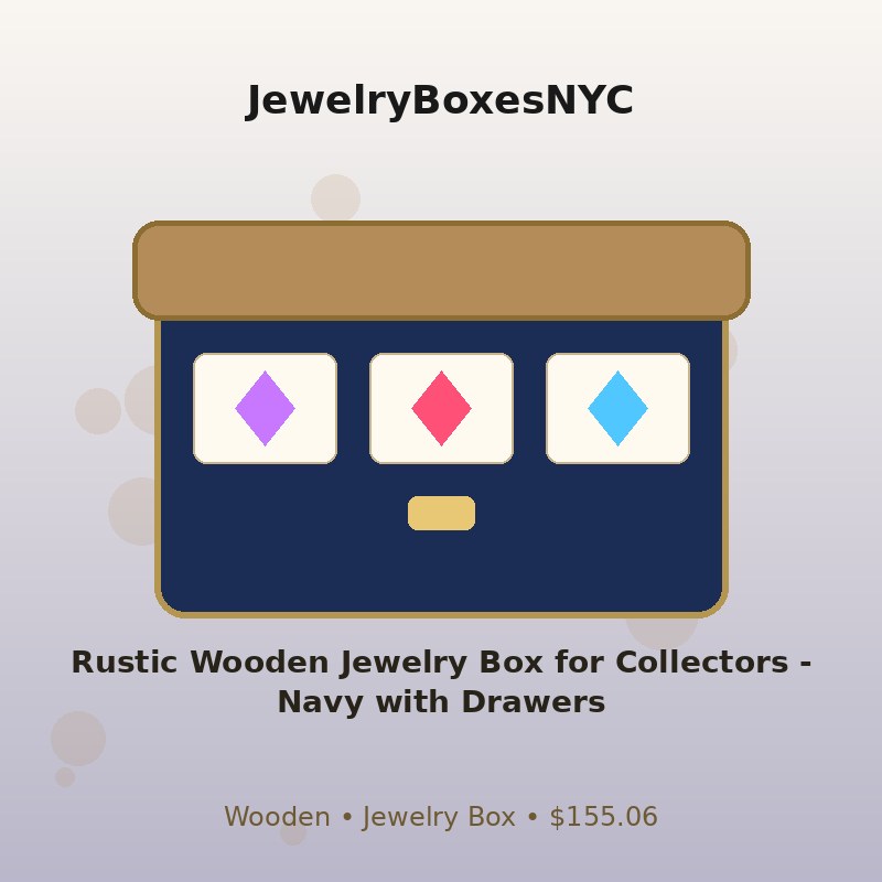 Rustic Wooden Jewelry Box for Collectors - Navy with Drawers