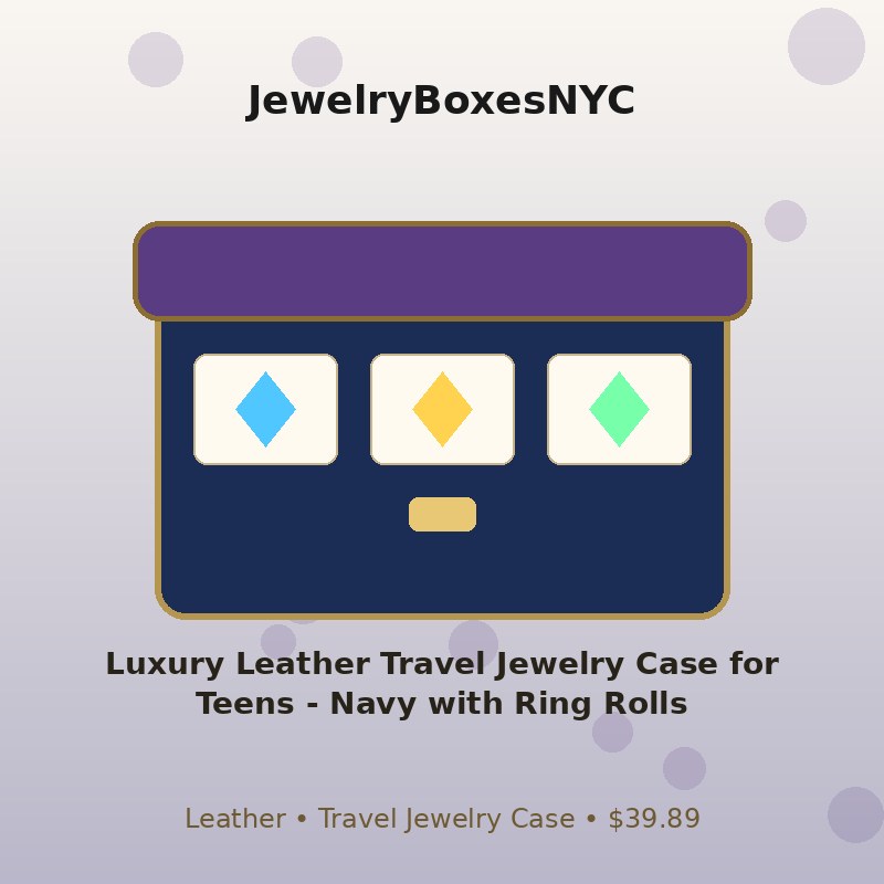 Luxury Leather Travel Jewelry Case for Teens - Navy with Ring Rolls