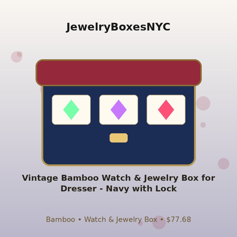 Vintage Bamboo Watch & Jewelry Box for Dresser - Navy with Lock
