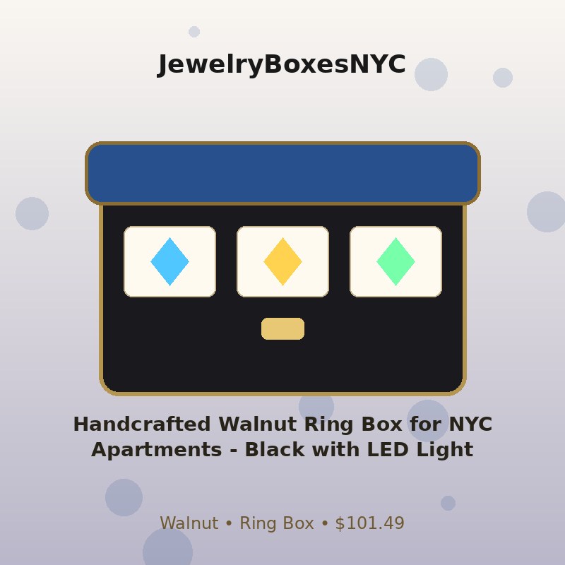 Handcrafted Walnut Ring Box for NYC Apartments - Black with LED Light