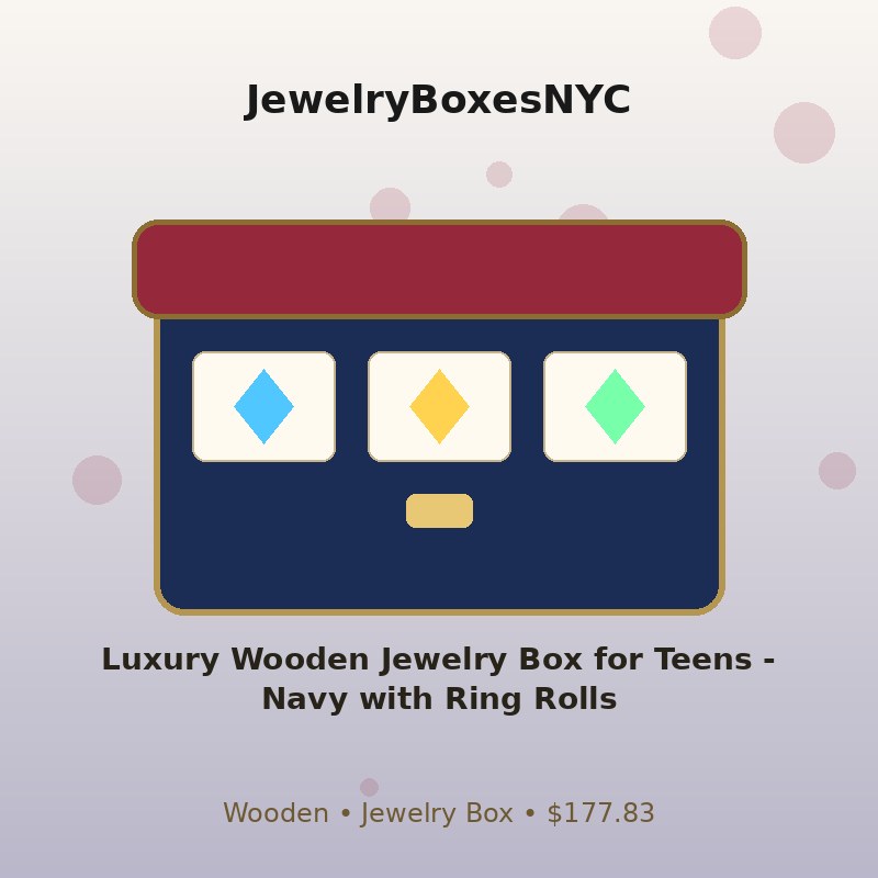 Luxury Wooden Jewelry Box for Teens - Navy with Ring Rolls
