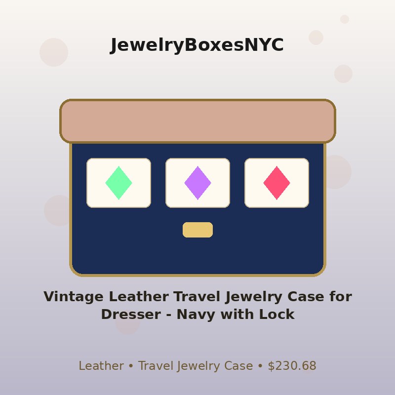 Vintage Leather Travel Jewelry Case for Dresser - Navy with Lock