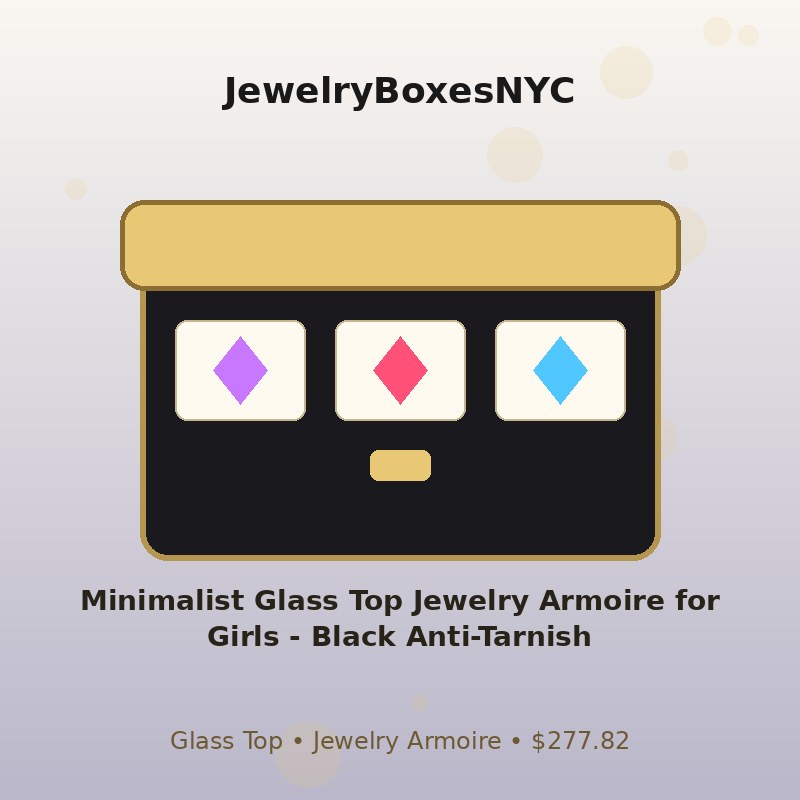 Minimalist Glass Top Jewelry Armoire for Girls - Black Anti-Tarnish