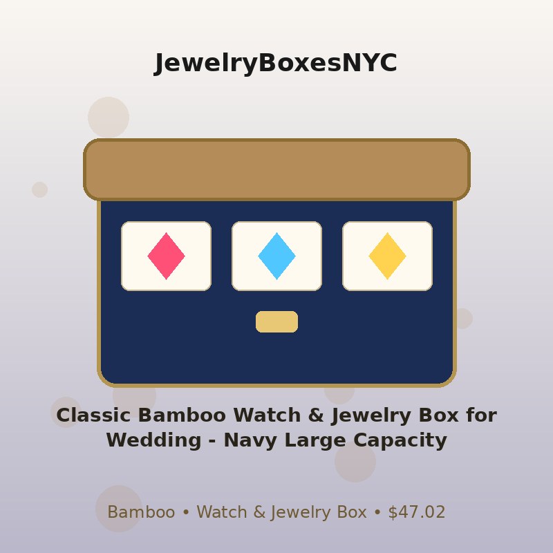 Classic Bamboo Watch & Jewelry Box for Wedding - Navy Large Capacity