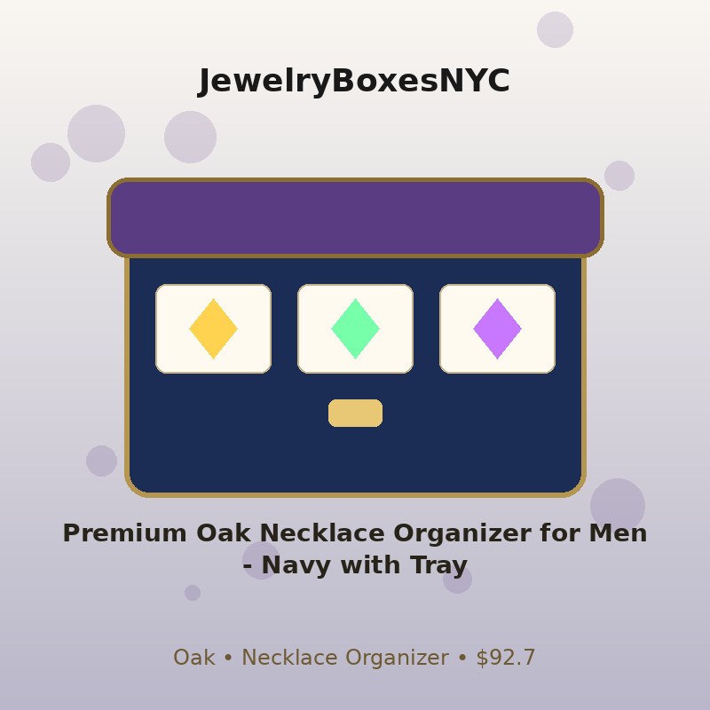 Premium Oak Necklace Organizer for Men - Navy with Tray