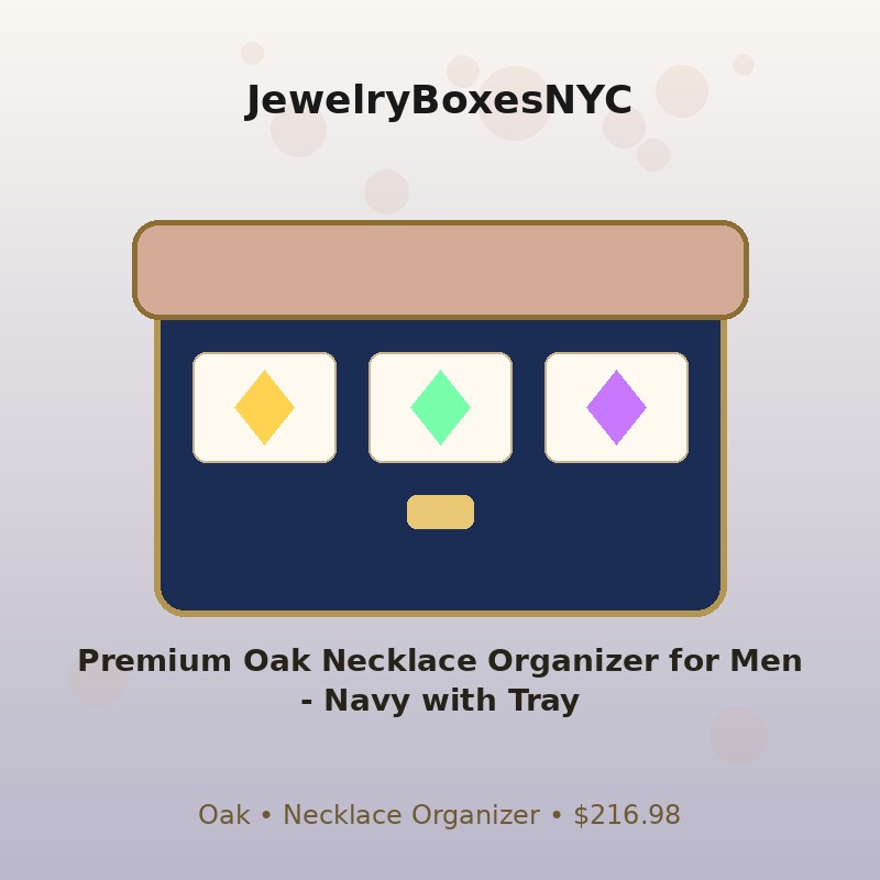 Premium Oak Necklace Organizer for Men - Navy with Tray