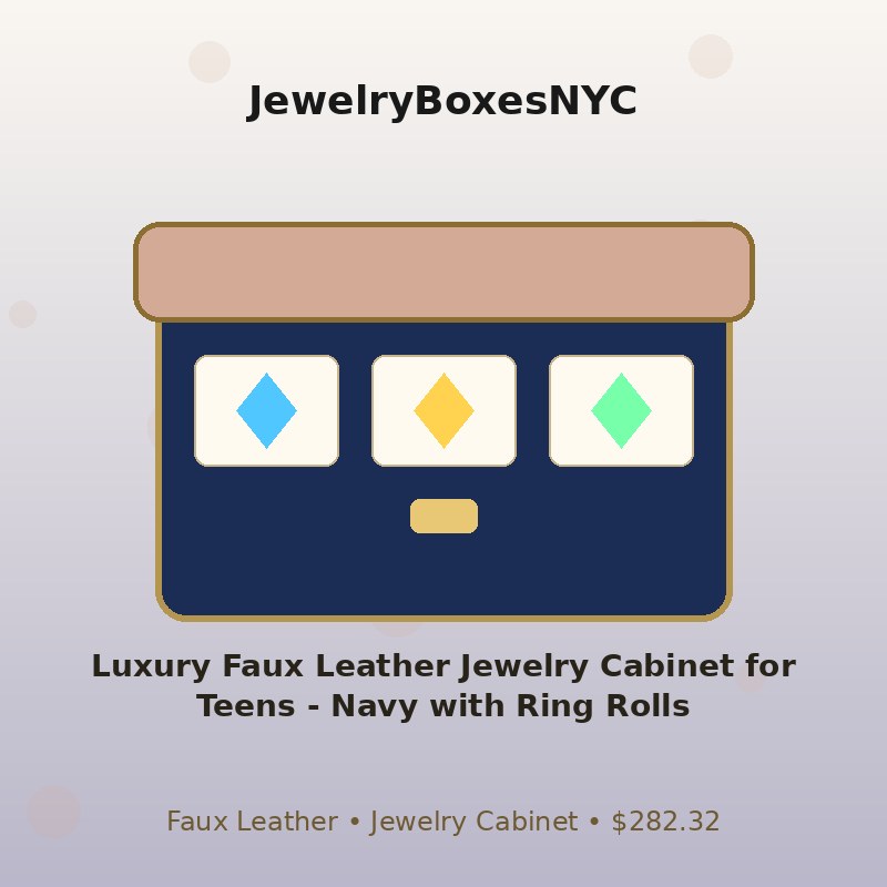 Luxury Faux Leather Jewelry Cabinet for Teens - Navy with Ring Rolls