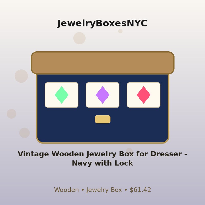 Vintage Wooden Jewelry Box for Dresser - Navy with Lock