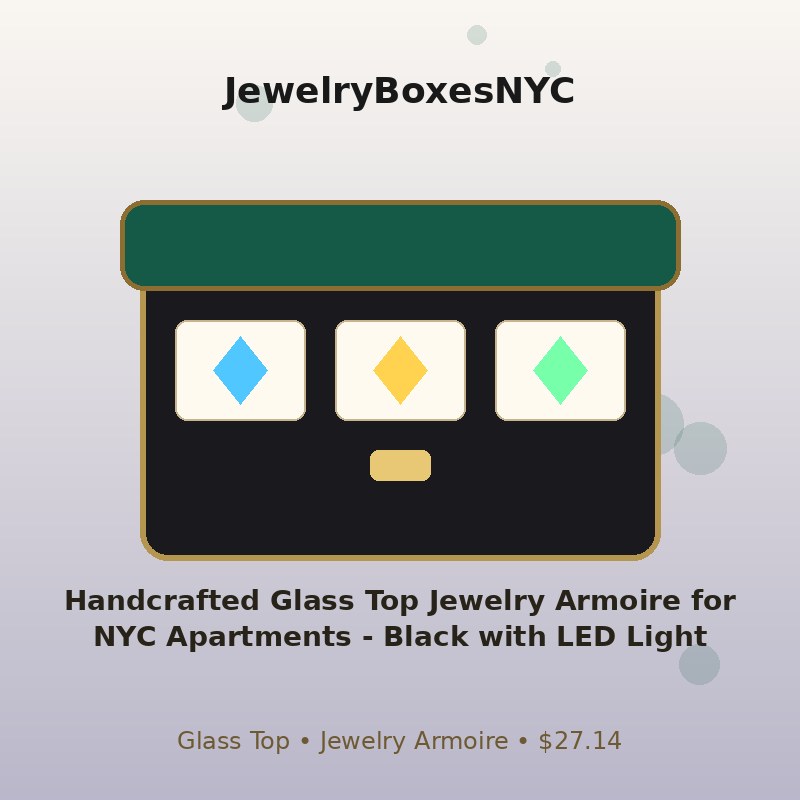 Handcrafted Glass Top Jewelry Armoire for NYC Apartments - Black with LED Light