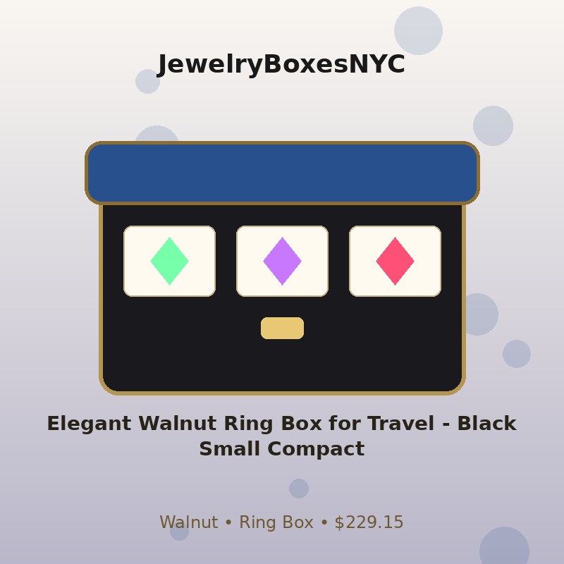 Elegant Walnut Ring Box for Travel - Black Small Compact