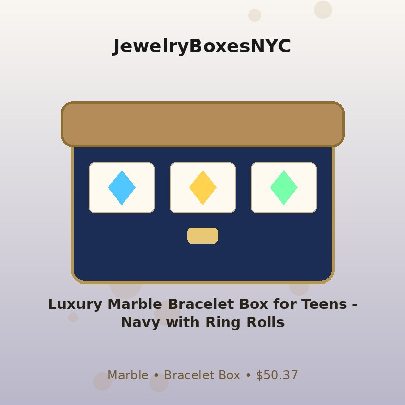 Luxury Marble Bracelet Box for Teens - Navy with Ring Rolls