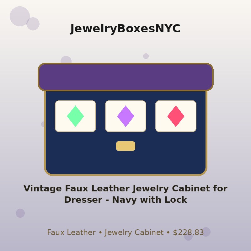 Vintage Faux Leather Jewelry Cabinet for Dresser - Navy with Lock