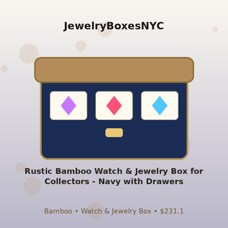 Rustic Bamboo Watch & Jewelry Box for Collectors - Navy with Drawers