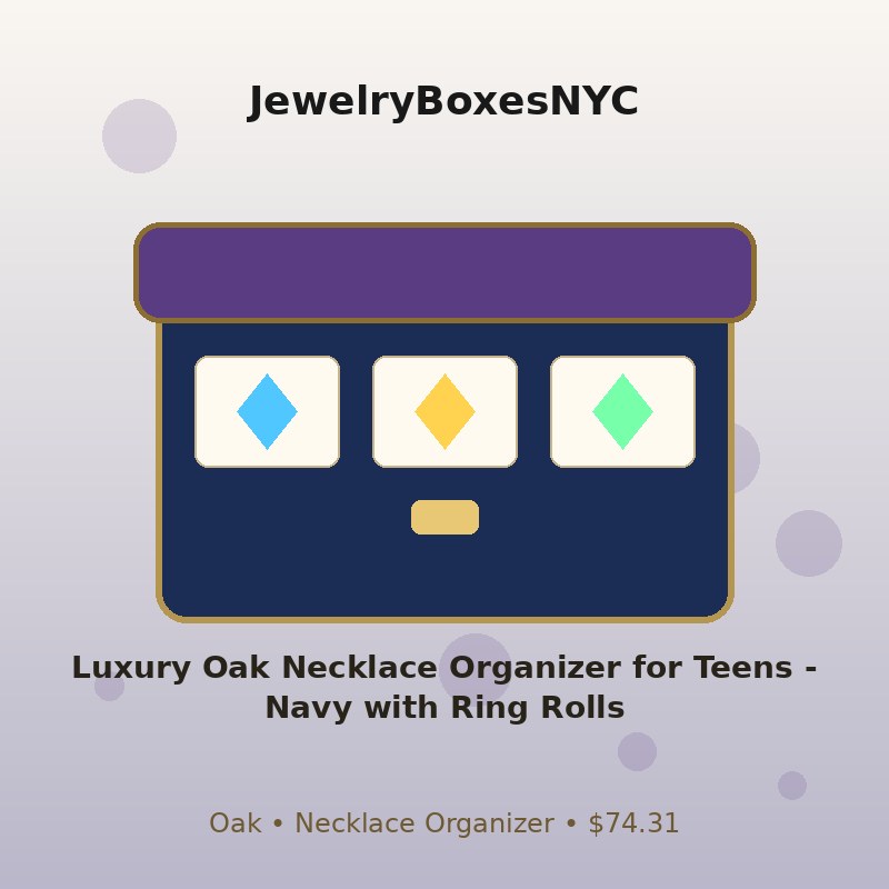 Luxury Oak Necklace Organizer for Teens - Navy with Ring Rolls