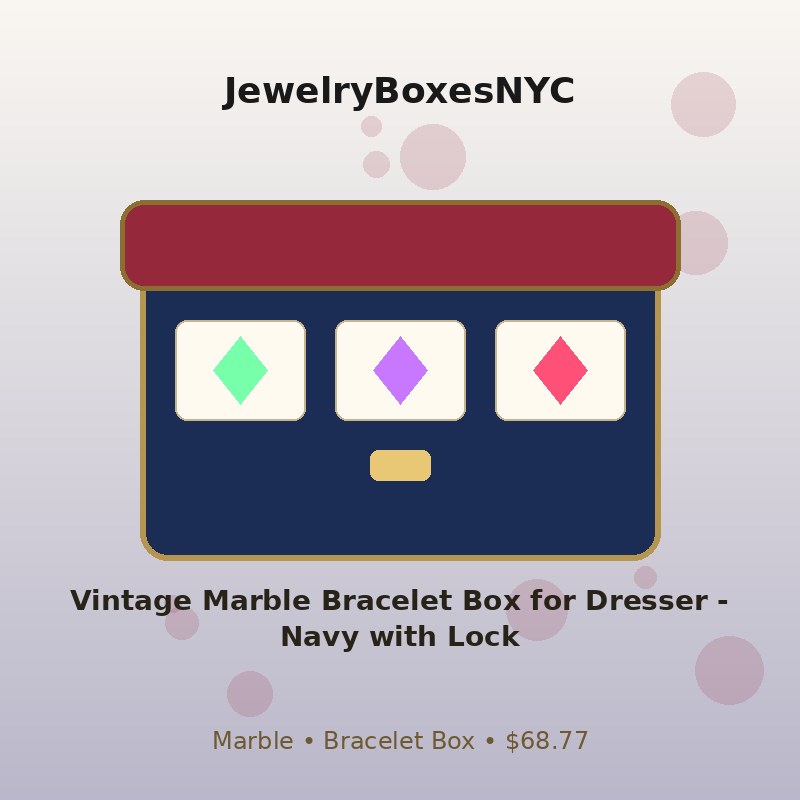 Vintage Marble Bracelet Box for Dresser - Navy with Lock