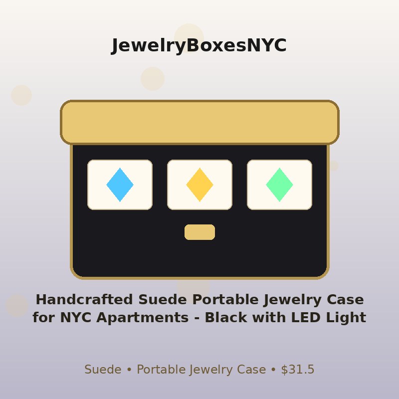 Handcrafted Suede Portable Jewelry Case for NYC Apartments - Black with LED Light